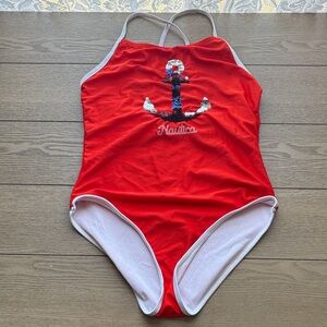 Nautica Kids One Piece Red with Sequin Anchor